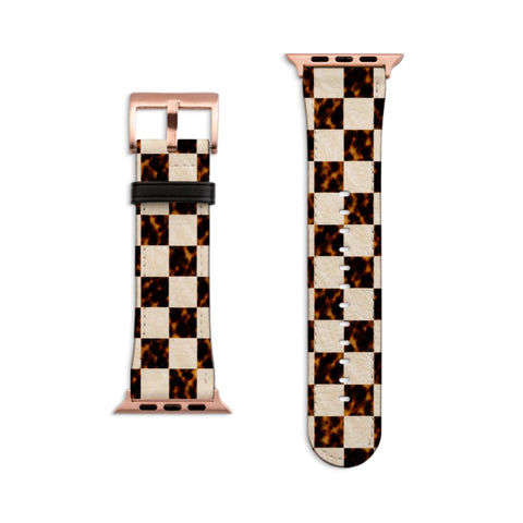 Plaid Tortoise Shell Print Apple Watch Band - Fits All Series & Sizes 38/40/41, 42/44/45/46, 49mm - Luxury Watch Strap For Women