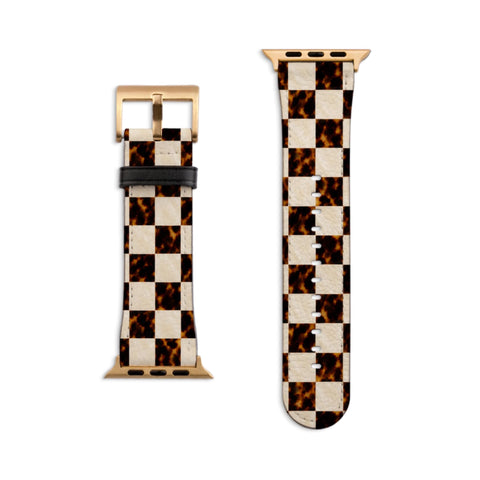 Plaid Tortoise Shell Print Apple Watch Band - Fits All Series & Sizes 38/40/41, 42/44/45/46, 49mm - Luxury Watch Strap For Women