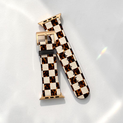 Plaid Tortoise Shell Print Apple Watch Band - Fits All Series & Sizes 38/40/41, 42/44/45/46, 49mm - Luxury Watch Strap For Women (Feat)