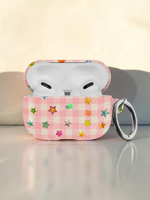 Baby Pink Plaid Star Confetti AirPods Case for AirPods Pro and AirPods 1st/2nd Gen - The Urban Flair (Feat)
