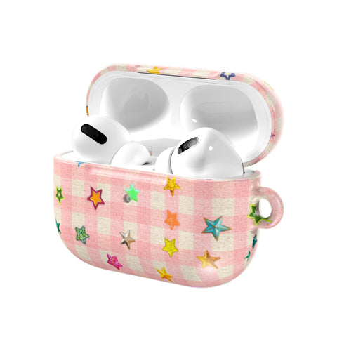 Baby Pink Plaid Star Confetti AirPods Case for AirPods Pro and AirPods 1st/2nd Gen - The Urban Flair (Feat)