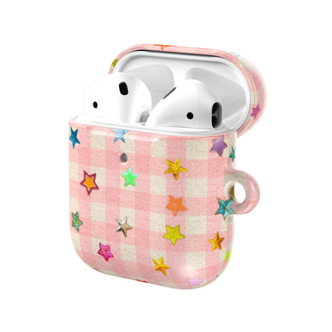 Baby Pink Plaid Star Confetti AirPods Case for AirPods Pro and AirPods 1st/2nd Gen - The Urban Flair (Feat)