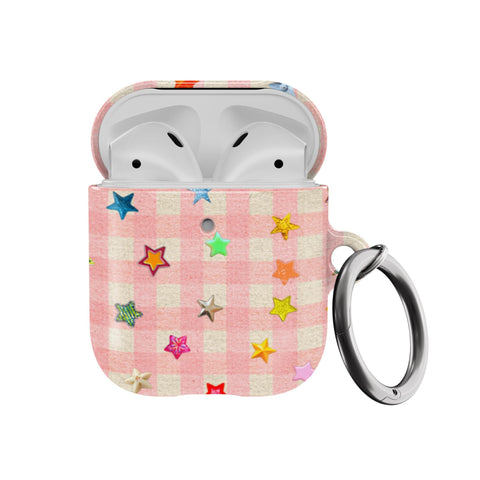 Baby Pink Plaid Star Confetti AirPods Case for AirPods Pro and AirPods 1st/2nd Gen - The Urban Flair (Feat)