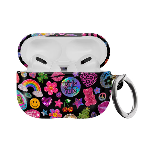 Black Y2K Stickers Print AirPods Case - Hard Cover For Generation 1 & 2 AirPods and AirPods Pro