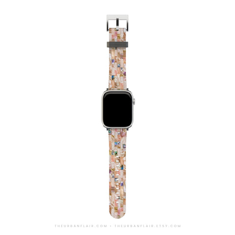 Rose Gold Abalone Shell Print Apple Watch Band - premium vegan leather printed strap (Feat)