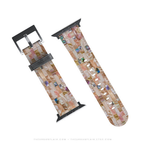 Rose Gold Abalone Shell Print Apple Watch Band - premium vegan leather printed strap (Feat)