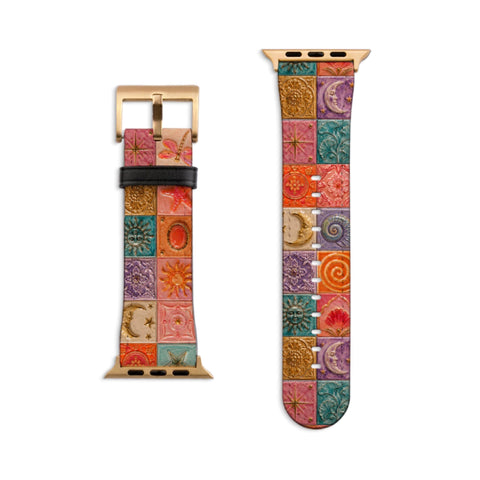 Nautical Whimsy Tiles Apple Watch Band - Matte Gold