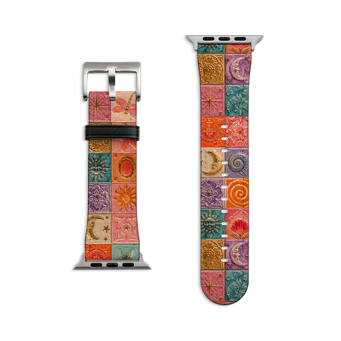 Nautical Whimsy Tiles Apple Watch Band - Matte Silver