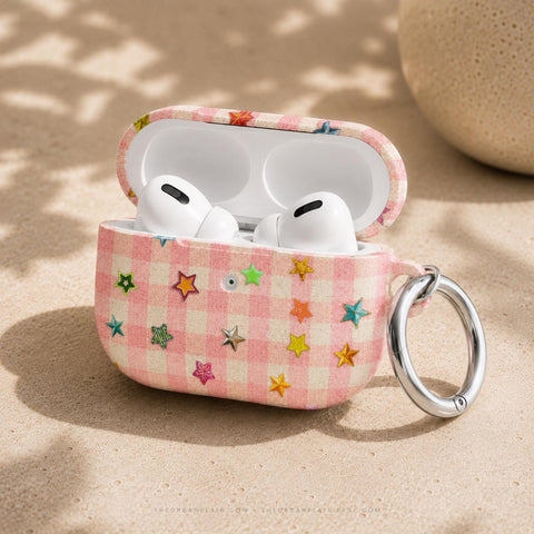Baby Pink Plaid Star Confetti AirPods Case for AirPods Pro and AirPods 1st/2nd Gen - The Urban Flair (Feat)