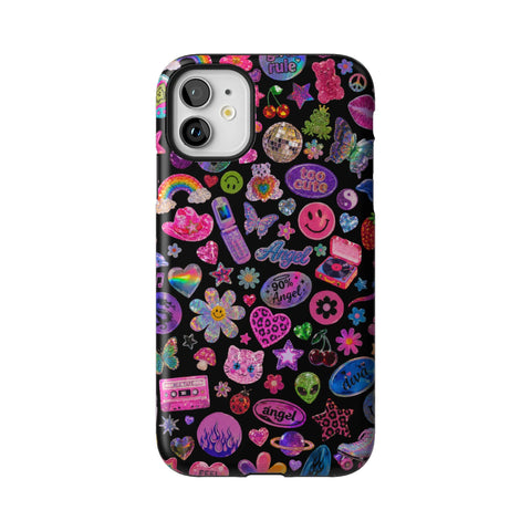 Black Y2K Stickers Print Tough Phone Case for iPhone 11