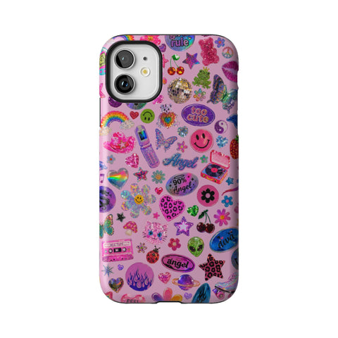 Baby Pink Y2K Stickers Print Tough Phone Case for iPhone 11