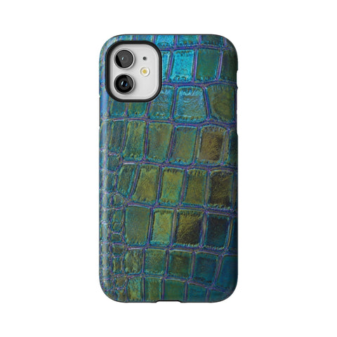 Teal Crocodile Print Tough Phone Case for iPhone 11