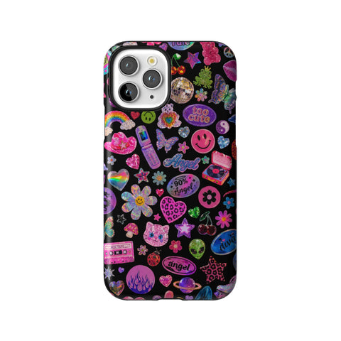 Black Y2K Stickers Print Tough Phone Case for iPhone 11 Pro