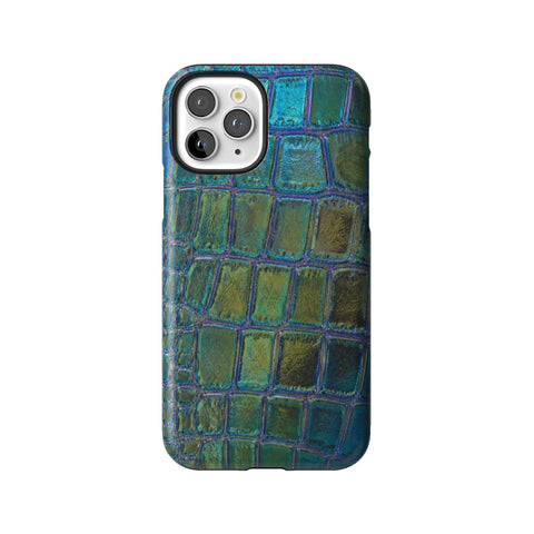 Teal Crocodile Print Tough Phone Case for iPhone 11 Pro