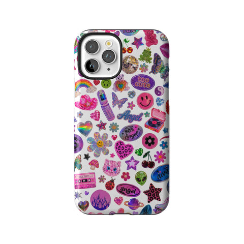 White Y2K Stickers Print Tough Phone Case for iPhone 11 Pro