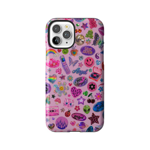 Baby Pink Y2K Stickers Print Tough Phone Case for iPhone 11 Pro