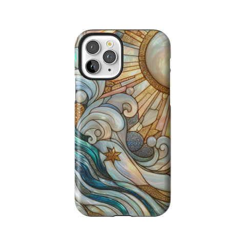 Waves & Sun Rays Stained Glass Illusion Print Tough Phone Case for iPhone 11 Pro