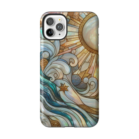 Waves & Sun Rays Stained Glass Illusion Print Tough Phone Case for iPhone 11 Pro Max