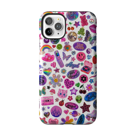 White Y2K Stickers Print Tough Phone Case for iPhone 11 Pro Max