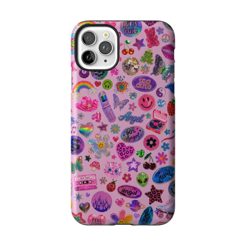 Baby Pink Y2K Stickers Print Tough Phone Case for iPhone 11 Pro Max