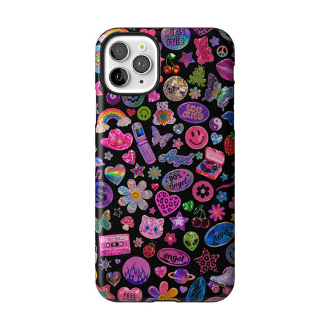 Black Y2K Stickers Print Tough Phone Case for iPhone 11 Pro Max