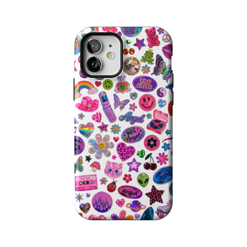 White Y2K Stickers Print Tough Phone Case for iPhone 12