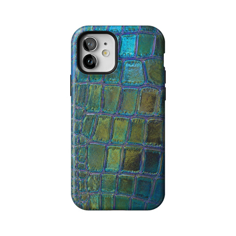 Teal Crocodile Print Tough Phone Case for iPhone 12