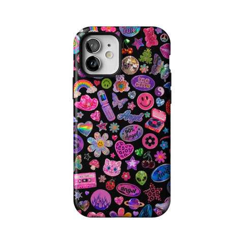 Black Y2K Stickers Print Tough Phone Case for iPhone 12