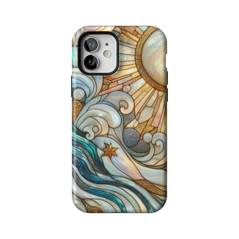 Waves & Sun Rays Stained Glass Illusion Print Tough Phone Case for iPhone 12