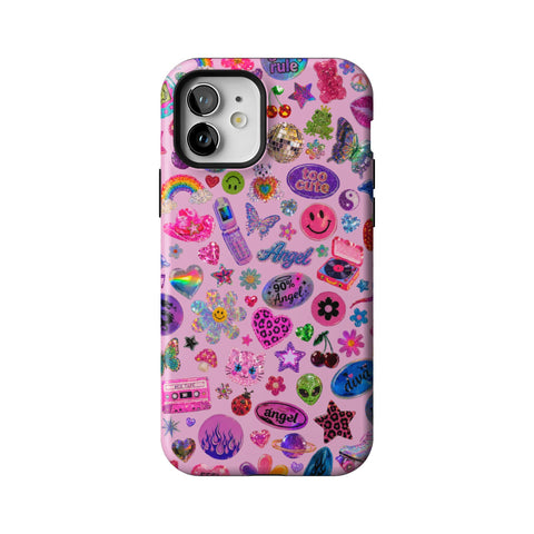 Baby Pink Y2K Stickers Print Tough Phone Case for iPhone 12