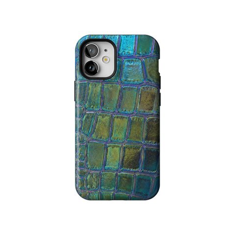 Teal Crocodile Print Tough Phone Case for iPhone 12 Mini