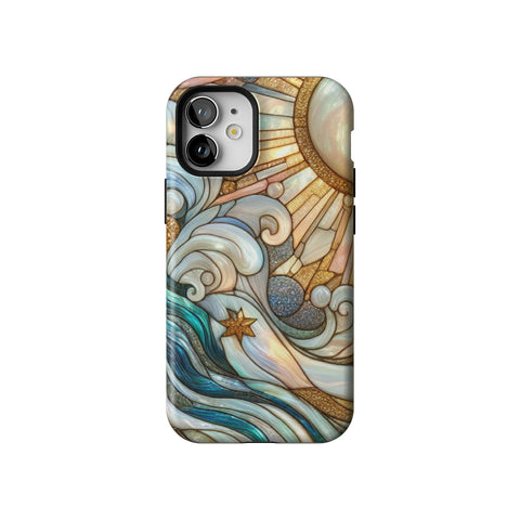 Waves & Sun Rays Stained Glass Illusion Print Tough Phone Case for iPhone 12 Mini