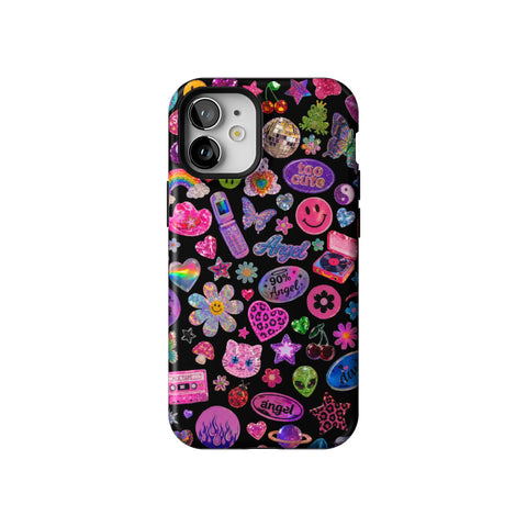 Black Y2K Stickers Print Tough Phone Case for iPhone 12 Mini
