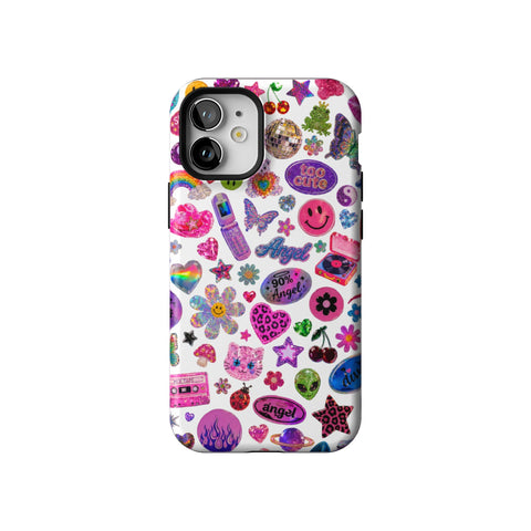 White Y2K Stickers Print Tough Phone Case for iPhone 12 Mini
