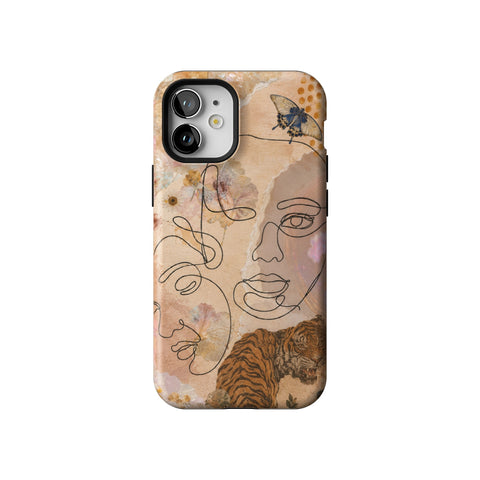 Line Art Faces Collage Tough Phone Case for iPhone 12 Mini