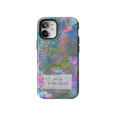 Love Yourself Pastel Abstract Art Tough Phone Case for iPhone 12 Mini
