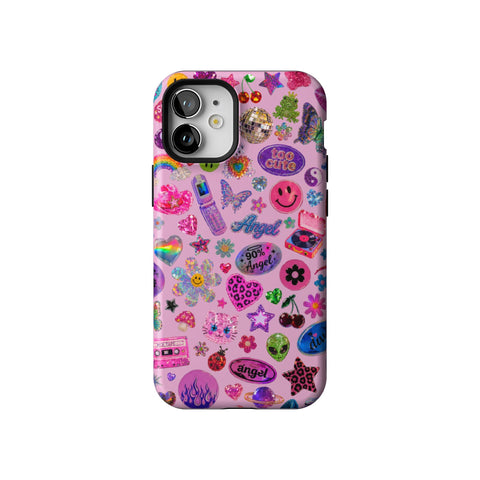 Baby Pink Y2K Stickers Print Tough Phone Case for iPhone 12 Mini