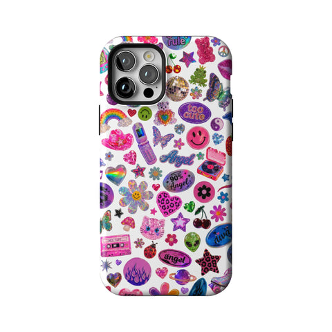 White Y2K Stickers Print Tough Phone Case for iPhone 12 Pro