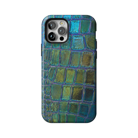 Teal Crocodile Print Tough Phone Case for iPhone 12 Pro
