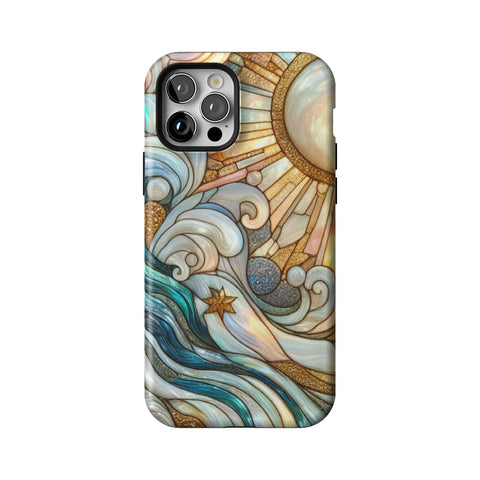 Waves & Sun Rays Stained Glass Illusion Print Tough Phone Case for iPhone 12 Pro