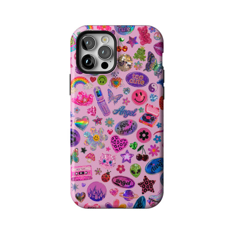 Baby Pink Y2K Stickers Print Tough Phone Case for iPhone 12 Pro