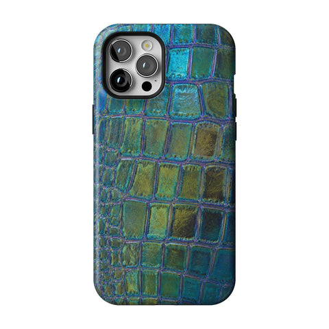 Teal Crocodile Print Tough Phone Case for iPhone 12 Pro Max