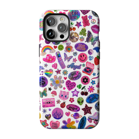 White Y2K Stickers Print Tough Phone Case for iPhone 12 Pro Max