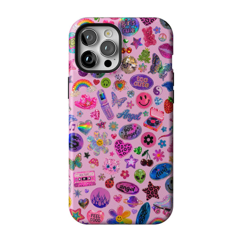 Baby Pink Y2K Stickers Print Tough Phone Case for iPhone 12 Pro Max