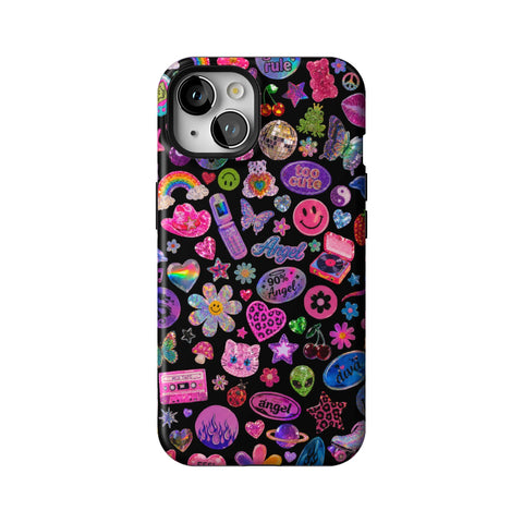 Black Y2K Stickers Print Tough Phone Case for iPhone 13