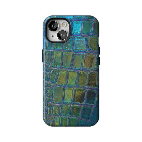 Teal Crocodile Print Tough Phone Case for iPhone 13