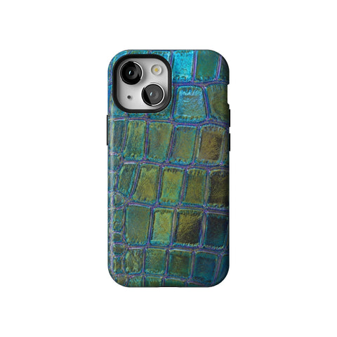 Teal Crocodile Print Tough Phone Case for iPhone 13 Mini