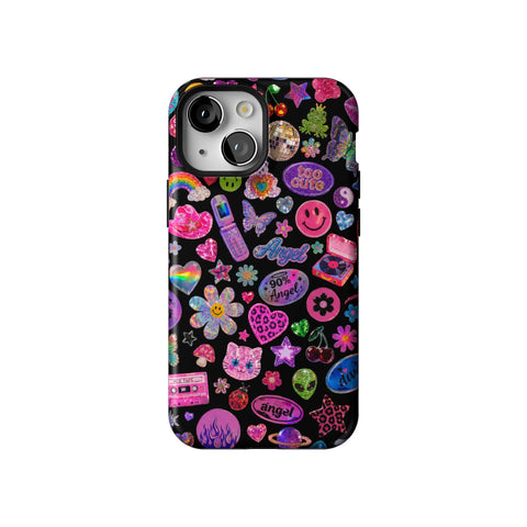 Black Y2K Stickers Print Tough Phone Case for iPhone 13 Mini