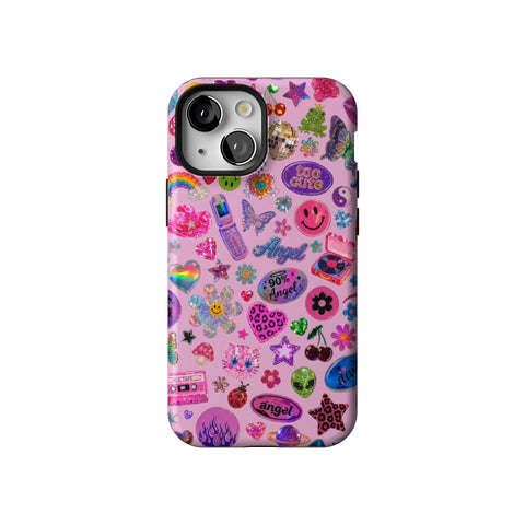 Baby Pink Y2K Stickers Print Tough Phone Case for iPhone 13 Mini