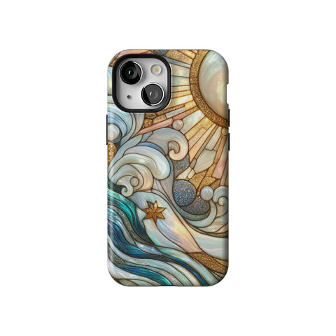 Waves & Sun Rays Stained Glass Illusion Print Tough Phone Case for iPhone 13 Mini